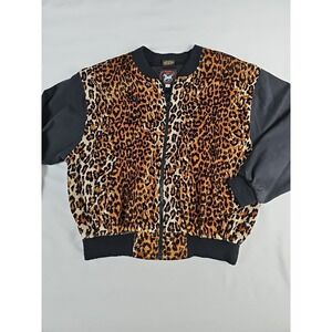 Vtg 80s Faux Leopard Fur  Bomber Jacket Infinity Chic Womens XL